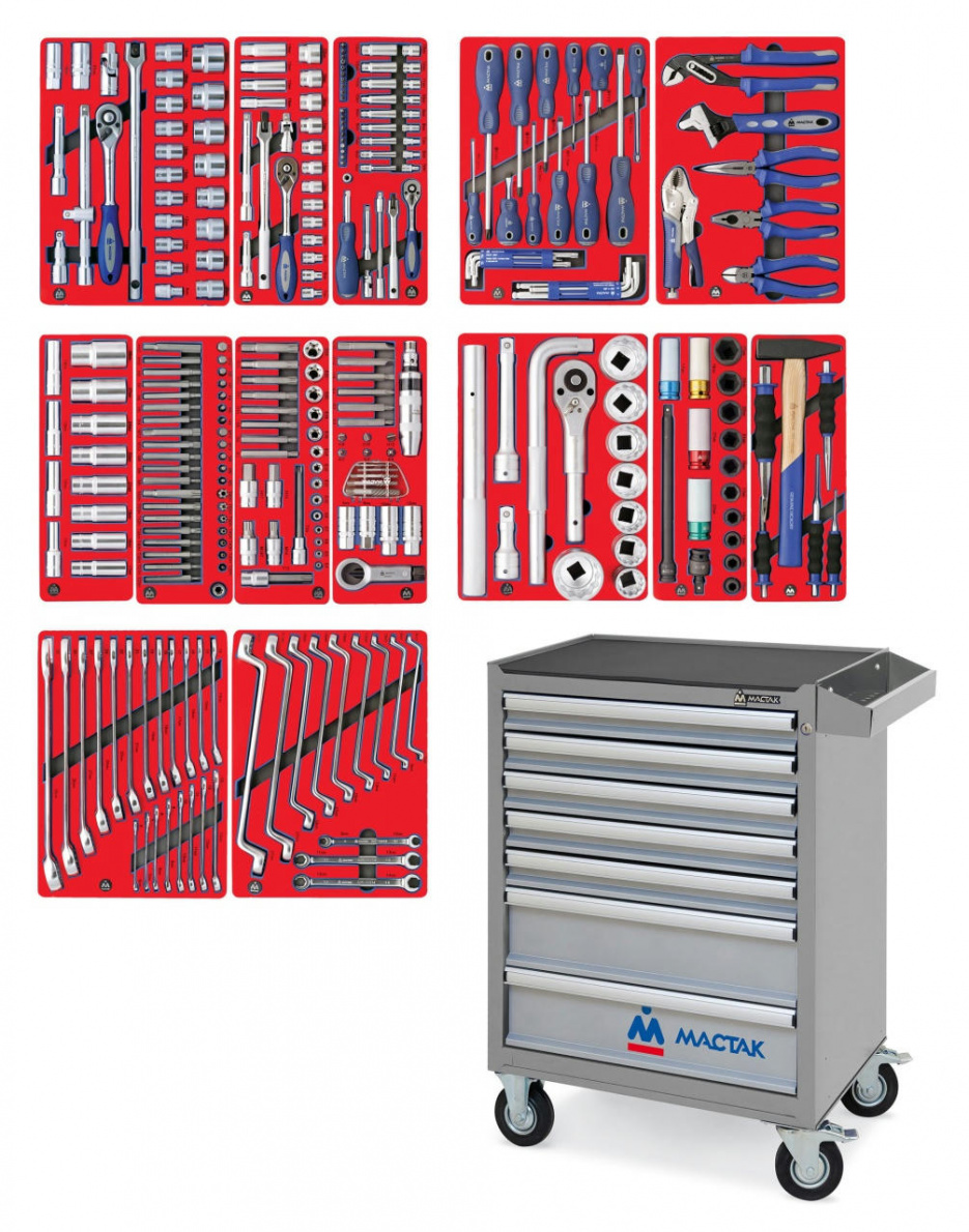 Набор инструментов "ПРОФИ" в серой тележке, 299 предметов МАСТАК 52-07299G